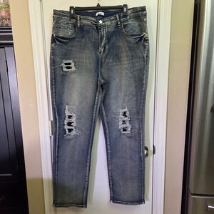 HME Mens Distressed Acid Wash Straight Leg Jeans Blue Size 40 XXXL Ripped Denim